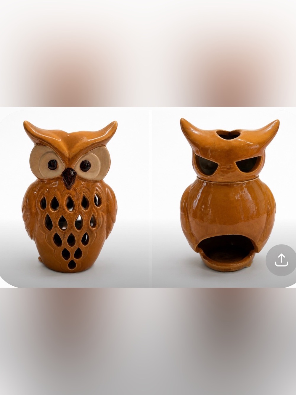 Ceramic Owl Tealight Holder - Orange Glaze - Picture 5 of 6